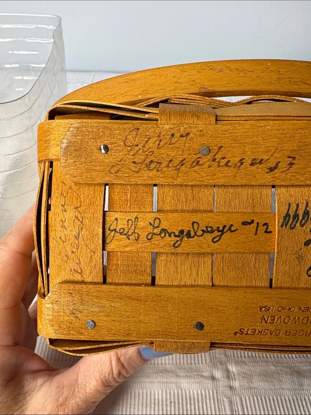Vintage 1994 Longaberger Dresden Wooden Basket with Lid and 5 Signatures